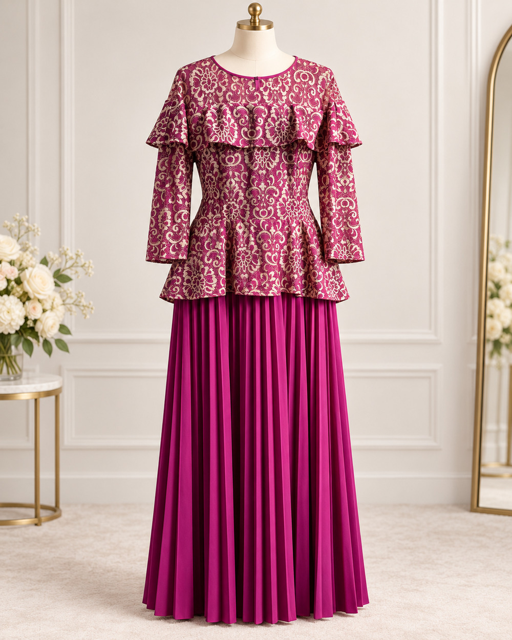 Women's Sz 4XL Floral Formal Gown Magenta Mother Of The Bride Dress